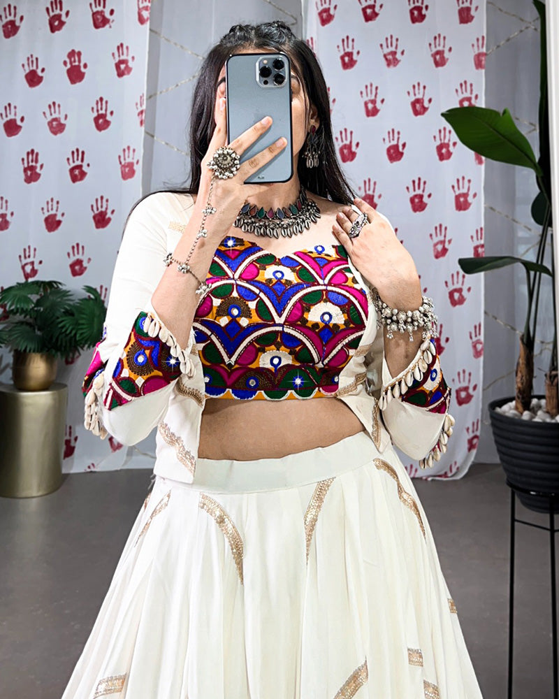 White Color Pure Rayon Navratri Lehenga Choli