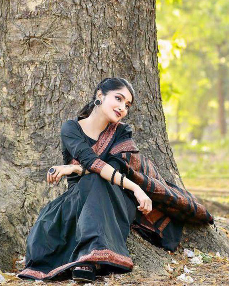 Copper Black color Soft Silk Saree