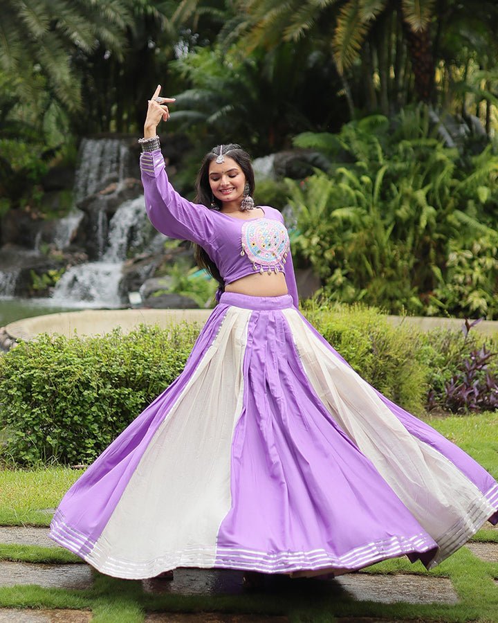 White And Lavender Color Rayon And Cotton Navratri Lehenga Choli