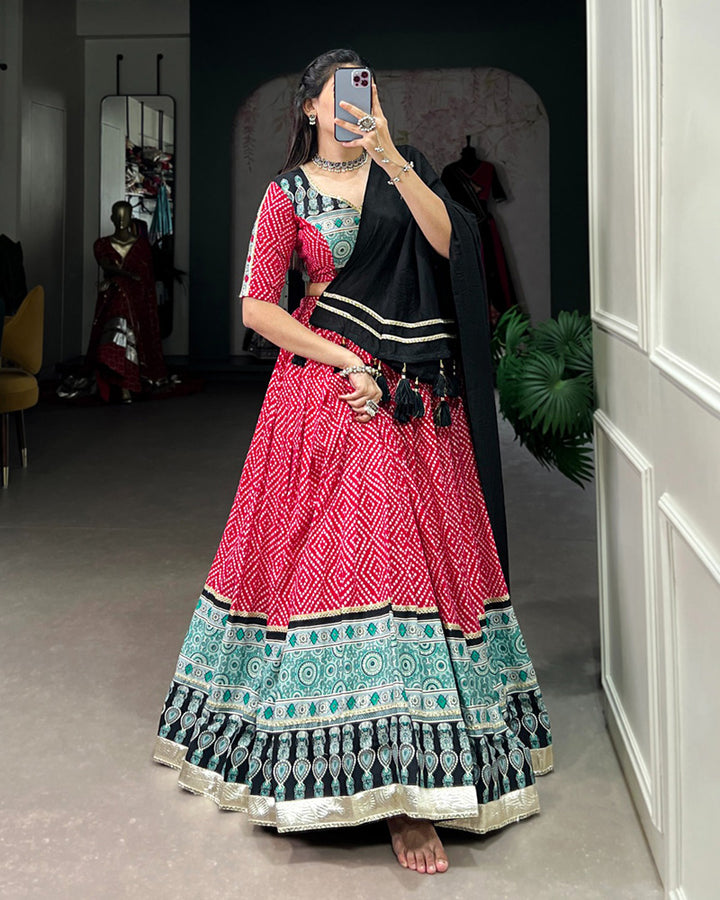 Pink Color Rayon Bandhej Print Navratri Lehenga Choli