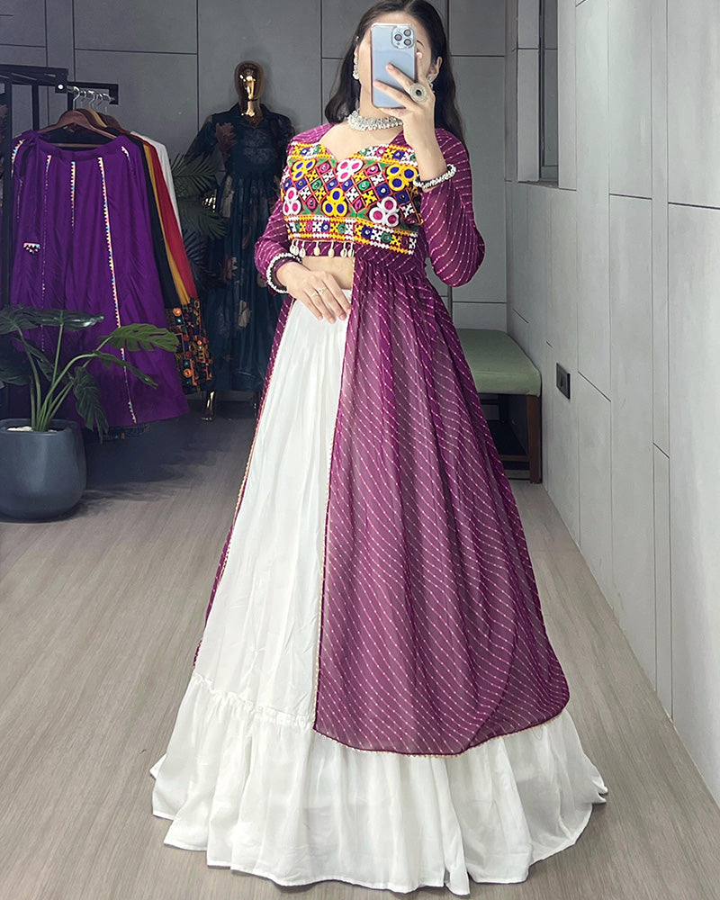 Wine Color Georgette Kurti With Rayon Lehenga