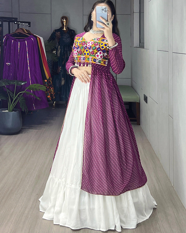 Wine Color Georgette Kurti With Rayon Lehenga