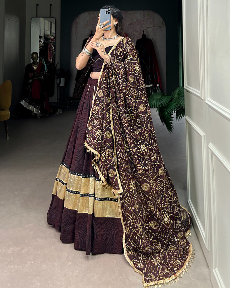 Brown Color Georgette Navratri Lehenga Choli