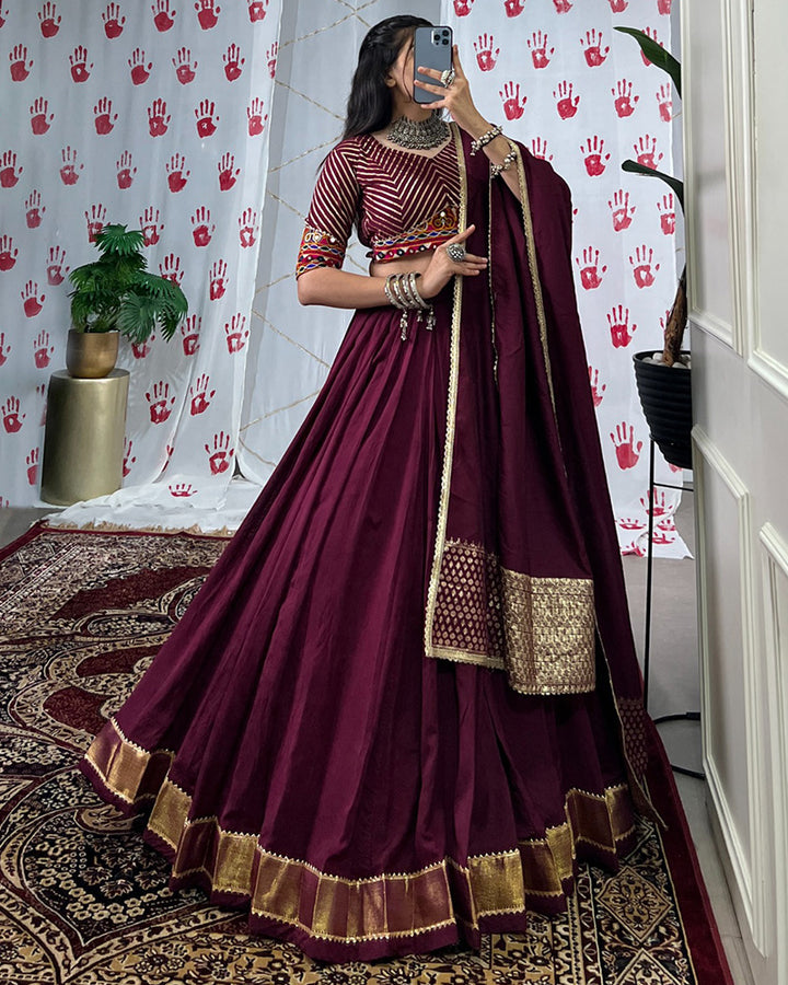 Wine Color Pure Chanderi Navratri Lehenga Choli