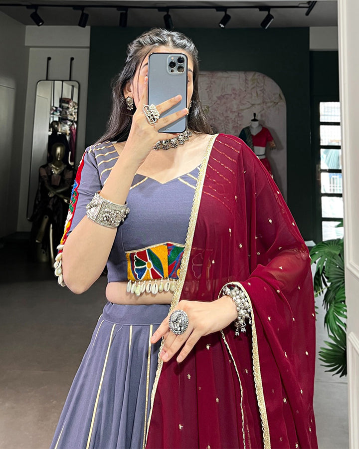 Onion Color Rayon Embossed Navratri Lehenga Choli