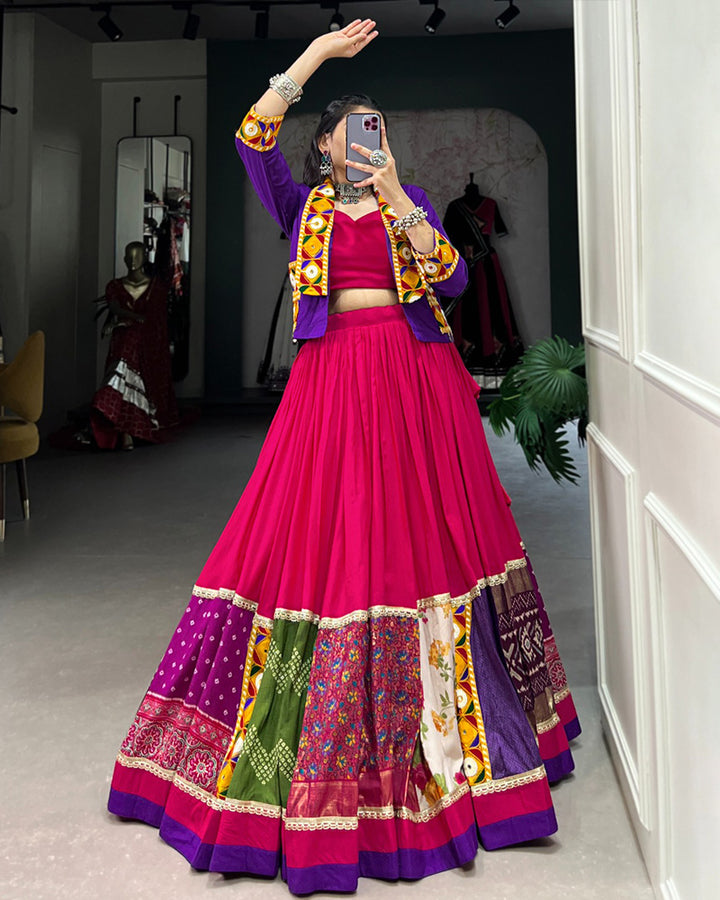 Pink Color Pure Rayon Navratri Lehenga Choli