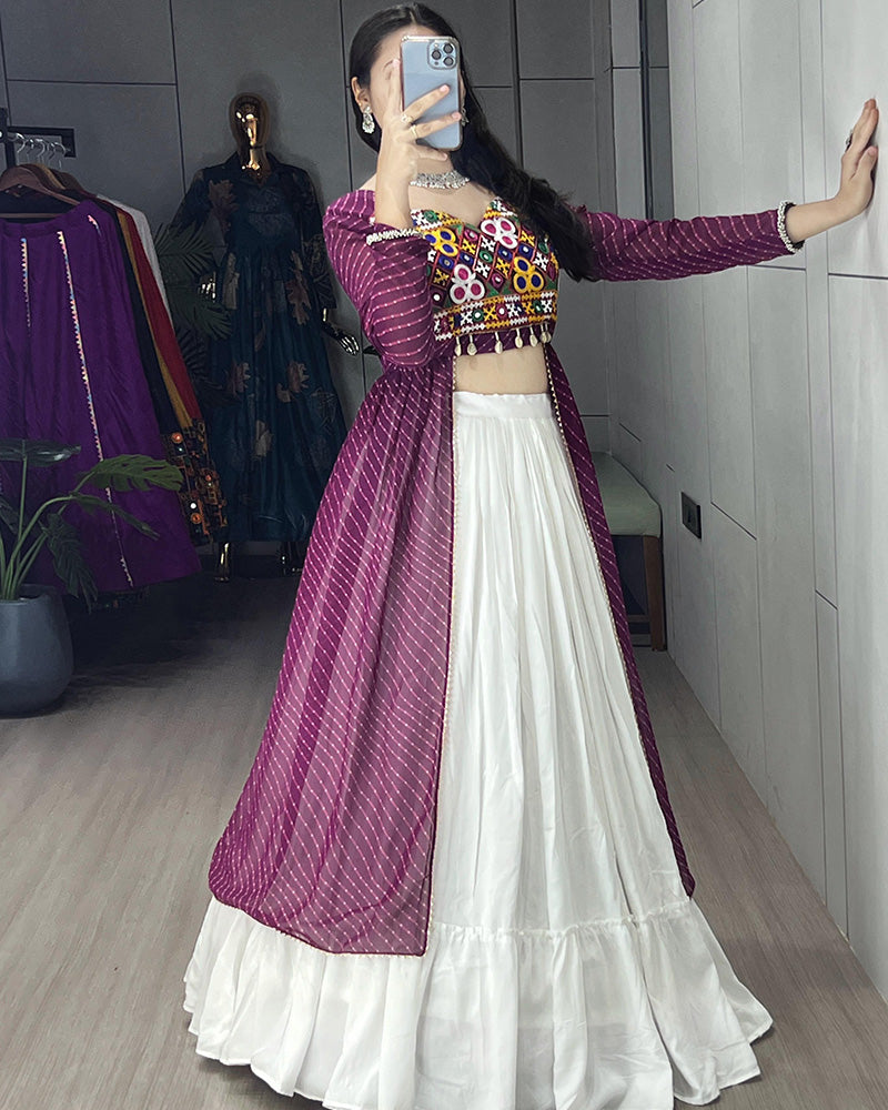 Wine Color Georgette Kurti With Rayon Lehenga