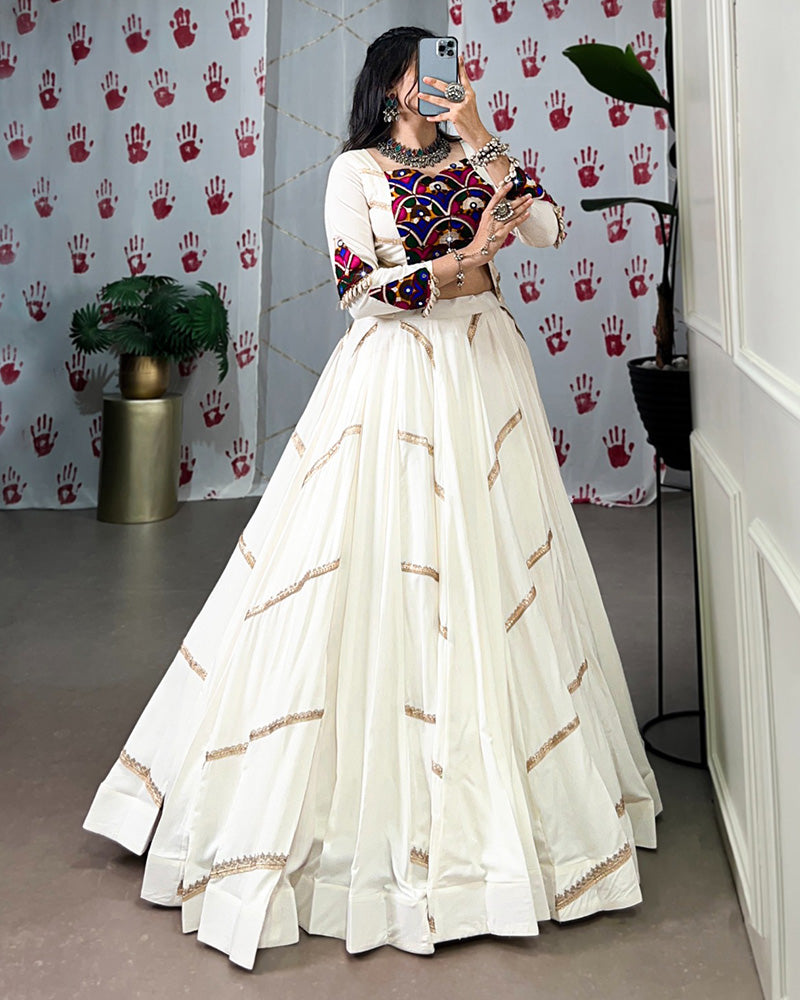 White Color Pure Rayon Navratri Lehenga Choli