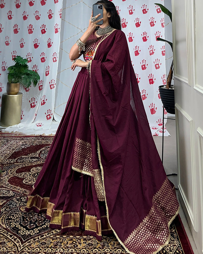 Wine Color Pure Chanderi Navratri Lehenga Choli