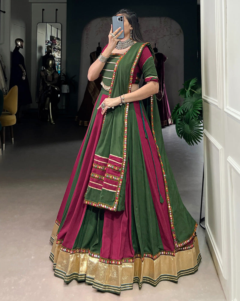 Elegant Dual-Tone Green and Magenta Navtratri Lehenga Choli