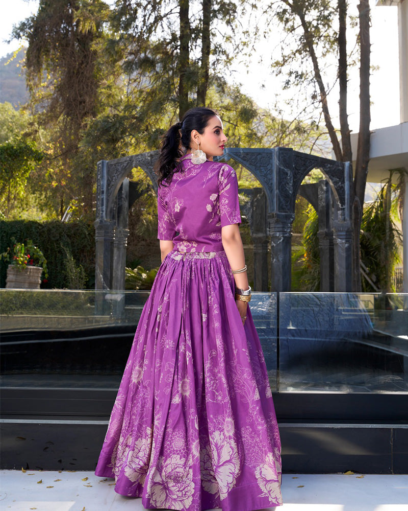 Purple Color Tussar Silk Lehenga Choli With koti