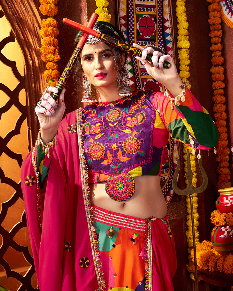 Splash Color Maslin Circular Pattern Navratri Chaniya Choli