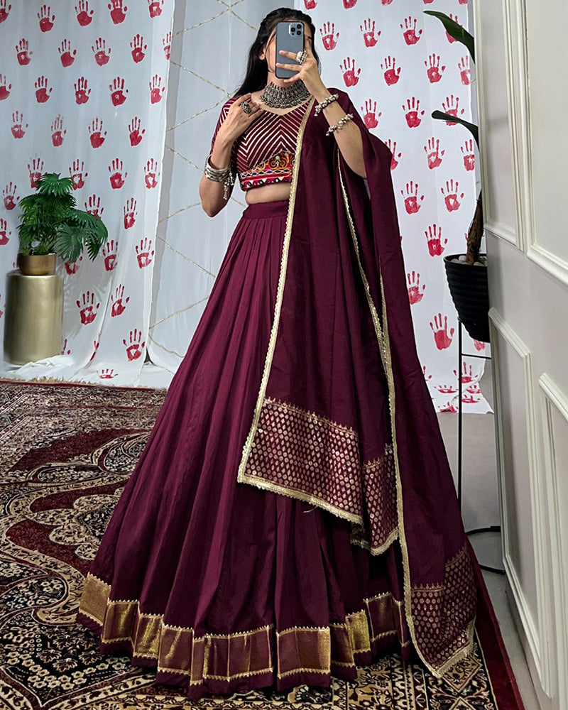 Wine Color Pure Chanderi Navratri Lehenga Choli