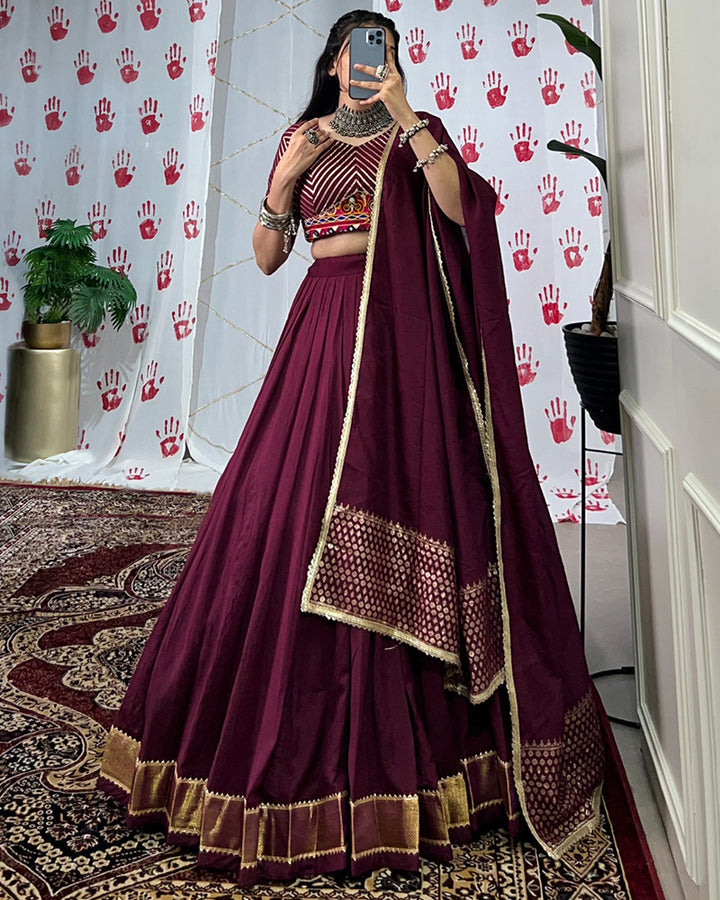 Wine Color Pure Chanderi Navratri Lehenga Choli