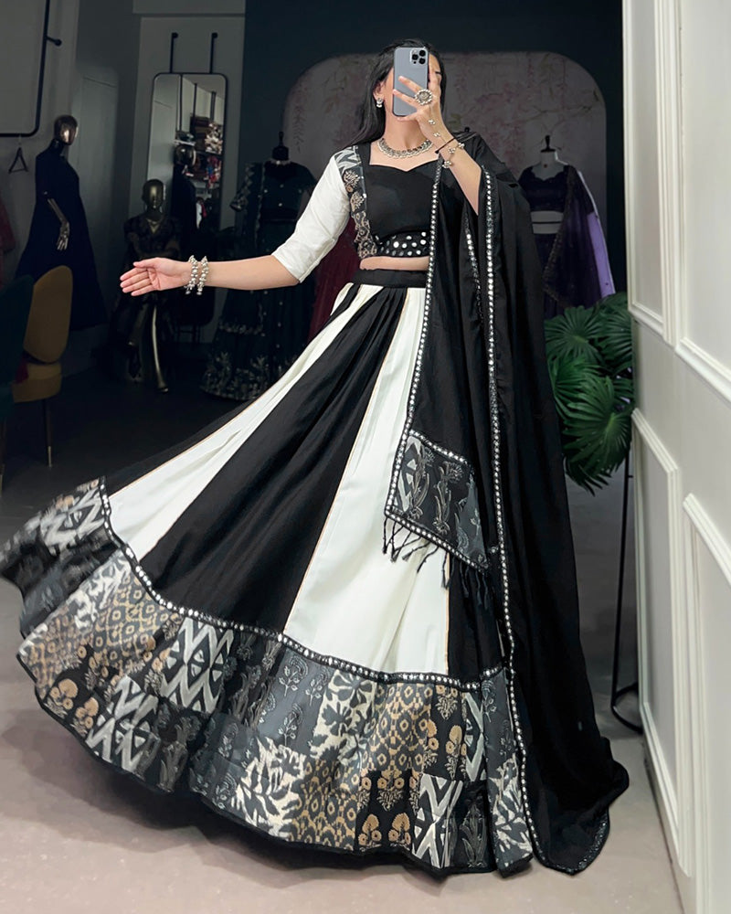 White And Black Color Rayon Navratri Lehenga Choli