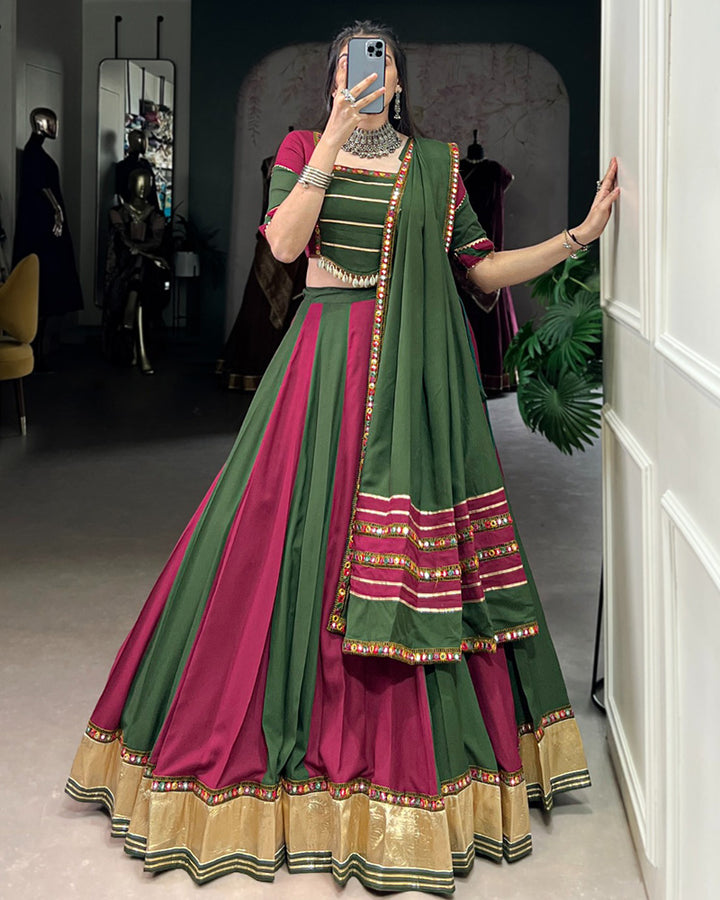 Elegant Dual-Tone Green and Magenta Navtratri Lehenga Choli