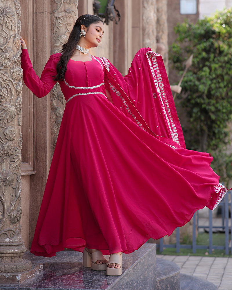 Gown Plain Pink Anarkali Party Wear Plain Baby Pink Anarkali Suit