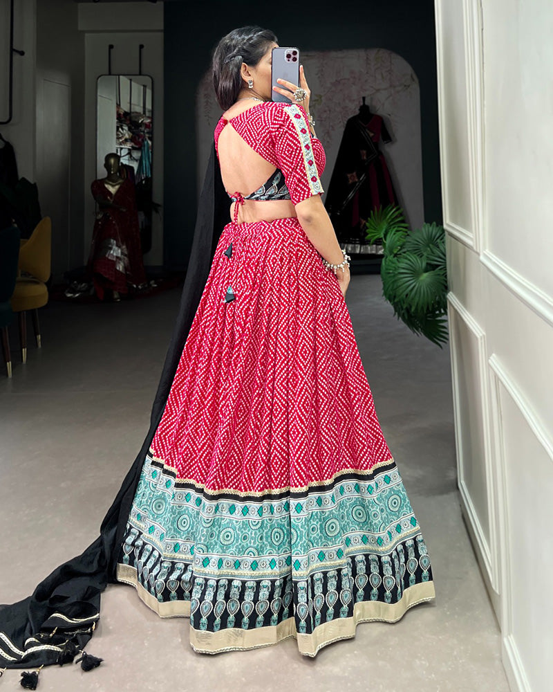 Pink Color Rayon Bandhej Print Navratri Lehenga Choli