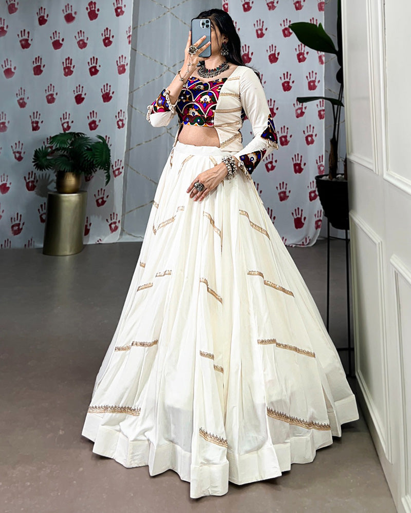 White Color Pure Rayon Navratri Lehenga Choli