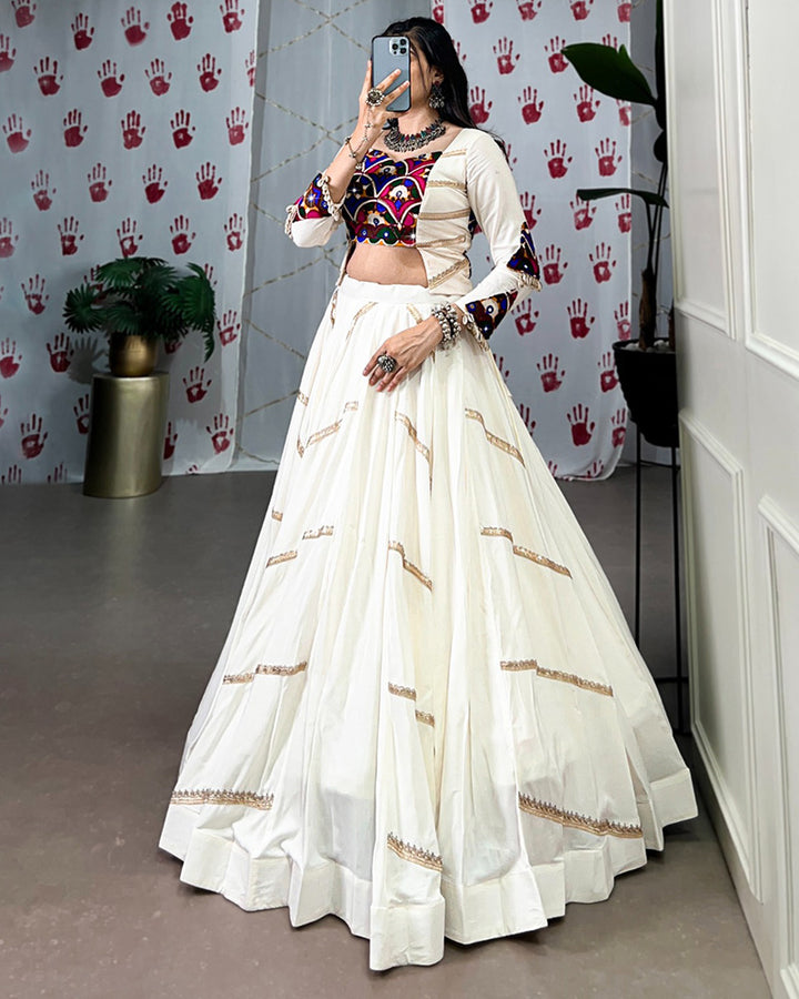 White Color Pure Rayon Navratri Lehenga Choli