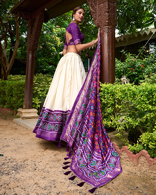 Purple Color Tussar Silk Patola Printed Lehenga Choli
