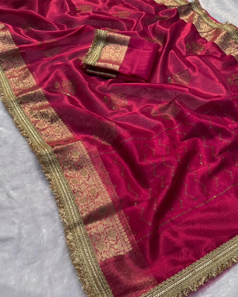 Sky Color Banarasi Tissue Silk Stone Work Saree