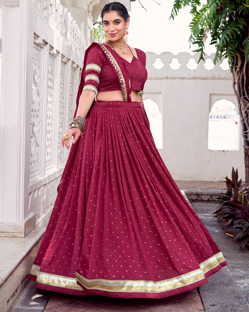Classic Maroon Color Pure Chanderi Navratri Lehenga Choli