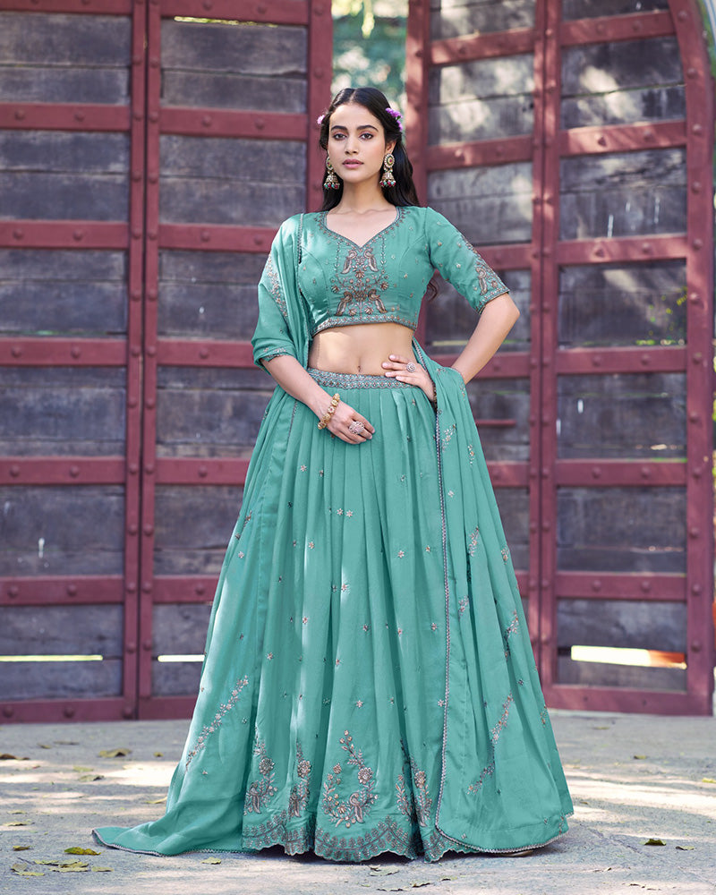 Sky Blue Color Star Georgette Embroidered Lehenga Choli
