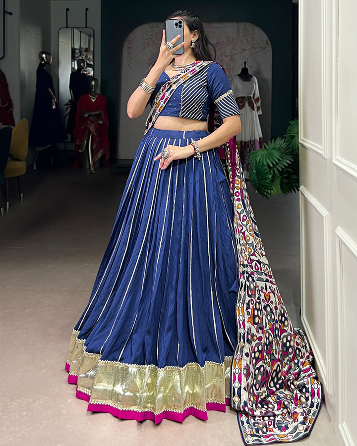 Traditional  Firozi Color Chanderi Navratri Lehenga Choli