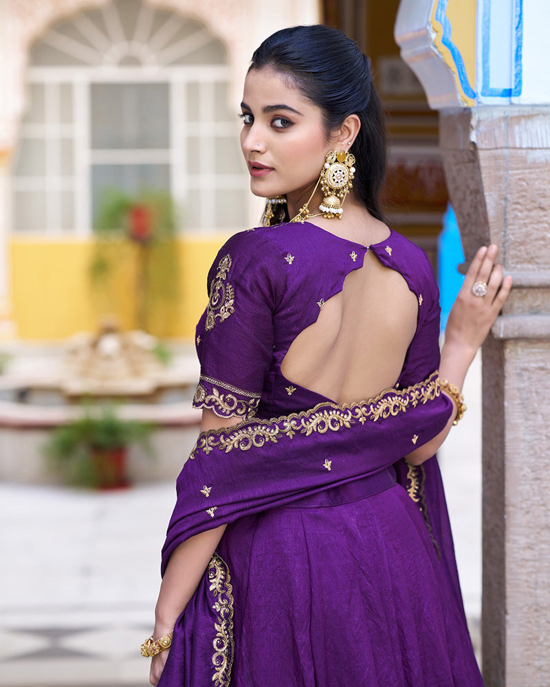 Designer Purple Color Nc Silk Embroidered Lehenga Choli