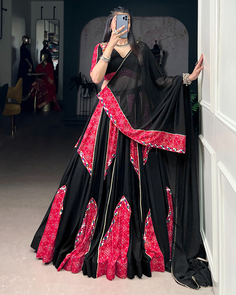 Black And Pink Color Pure Rayon Navratri Lehenga Choli