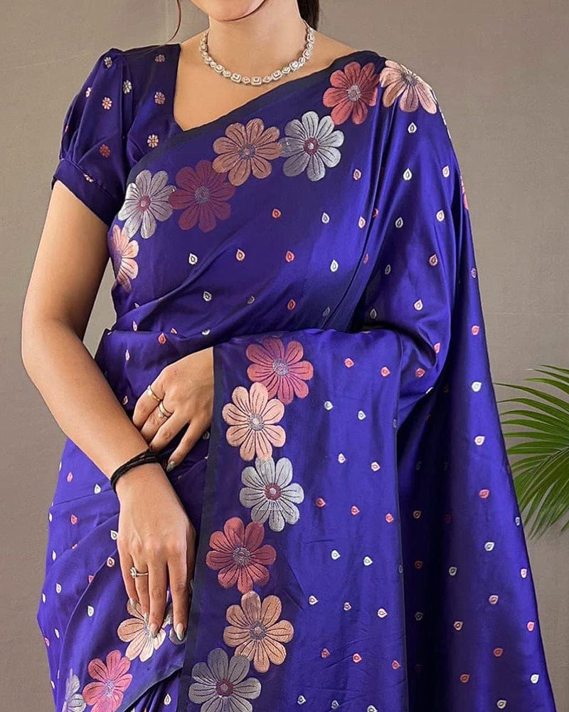 Jacquard Design Blue color Soft Lichi Silk Saree