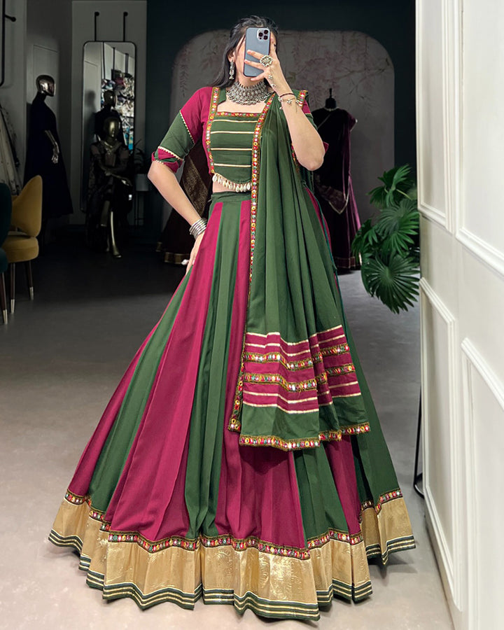 Elegant Dual-Tone Green and Magenta Navtratri Lehenga Choli