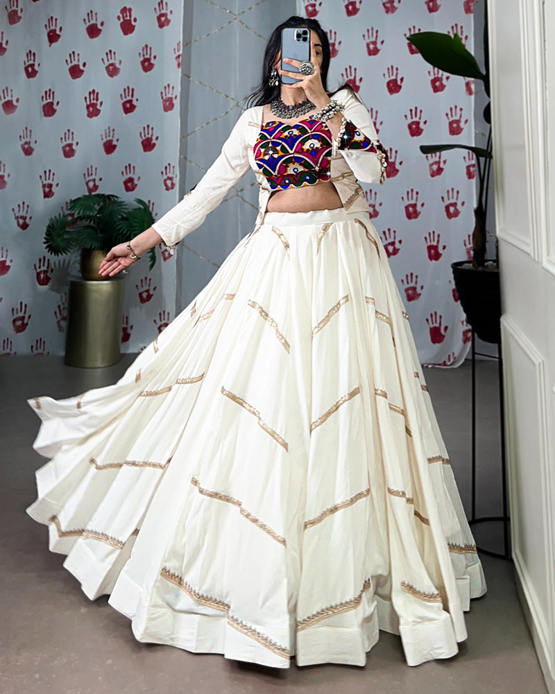 White Color Pure Rayon Navratri Lehenga Choli