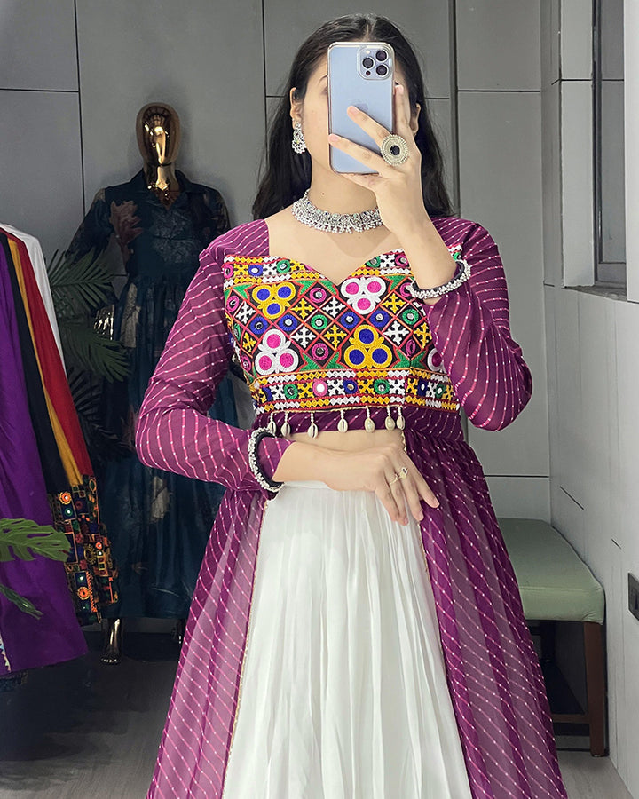 Wine Color Georgette Kurti With Rayon Lehenga