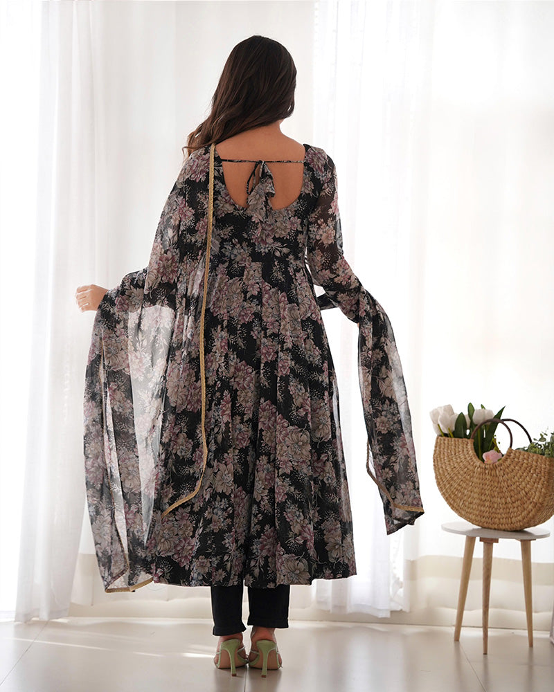 Black Color Georgette Three Piece Anarkali Suit