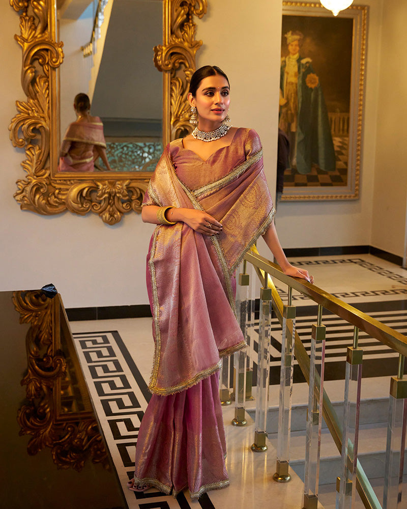 Light Pink Color Weightless Tissue Shimmer Saree