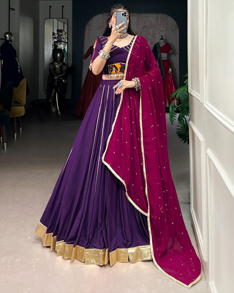 Purple Color Rayon Embossed Navratri Lehenga Choli