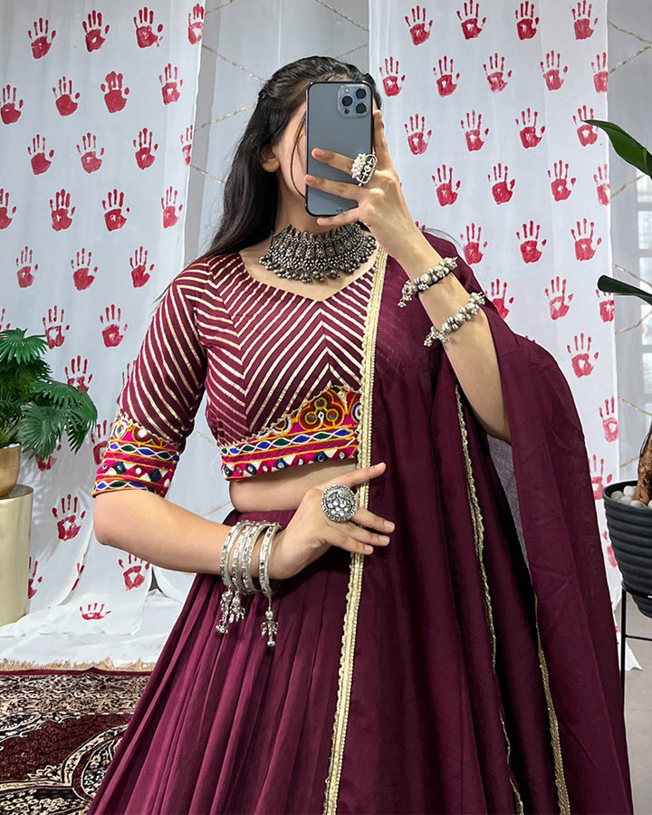 Wine Color Pure Chanderi Navratri Lehenga Choli