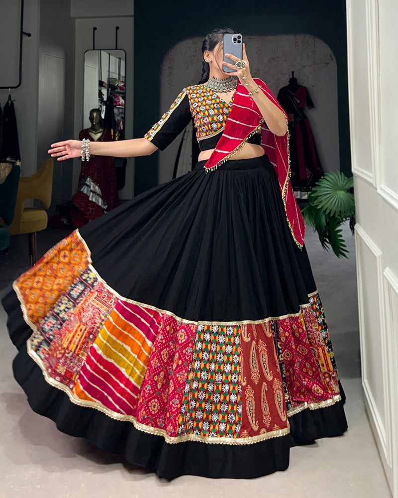 Multi Black Color Pure Rayon Navratri Lehenga Choli