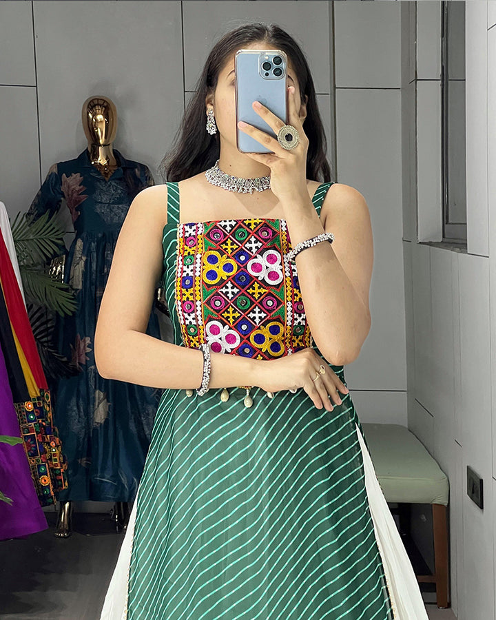 Green Color Georgette Kurti With Rayon Lehenga