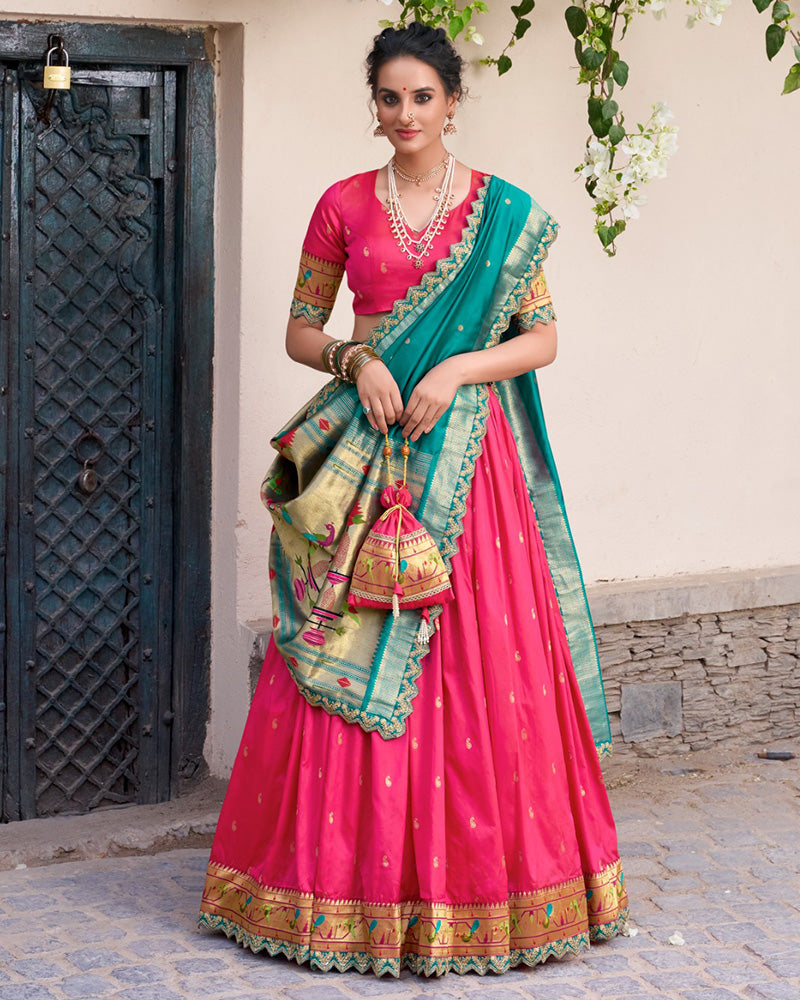 Pink Color Jacquard Silk Half Saree