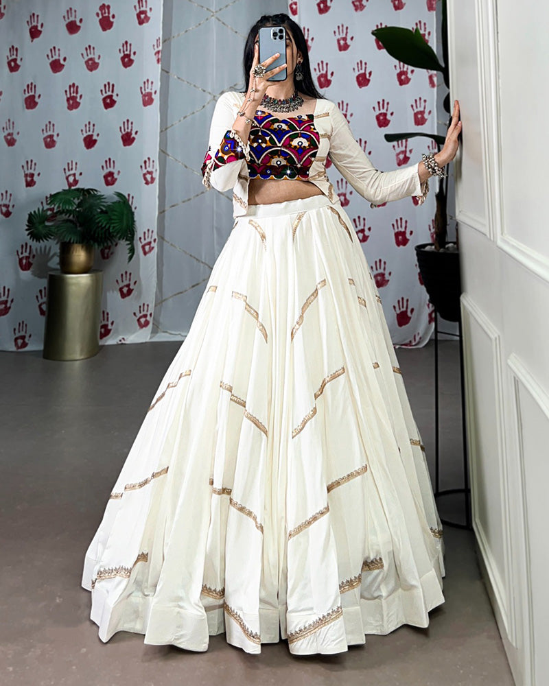 White Color Pure Rayon Navratri Lehenga Choli