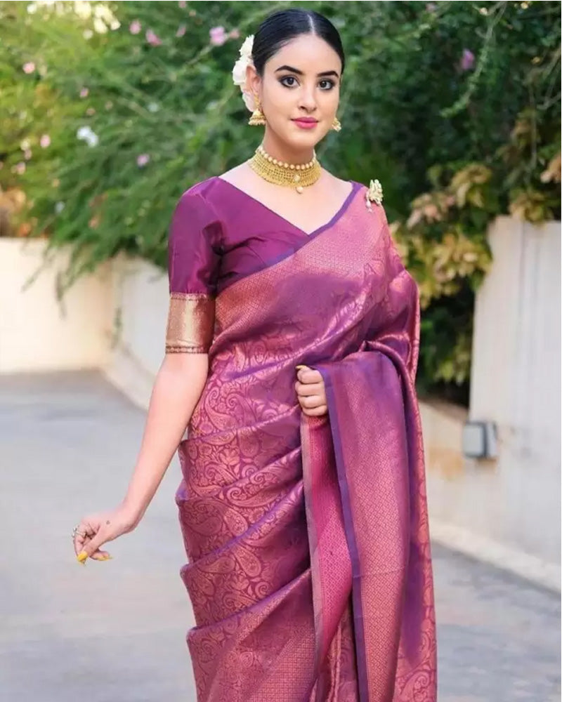 Wine Color Banarasi Soft Silk Saree