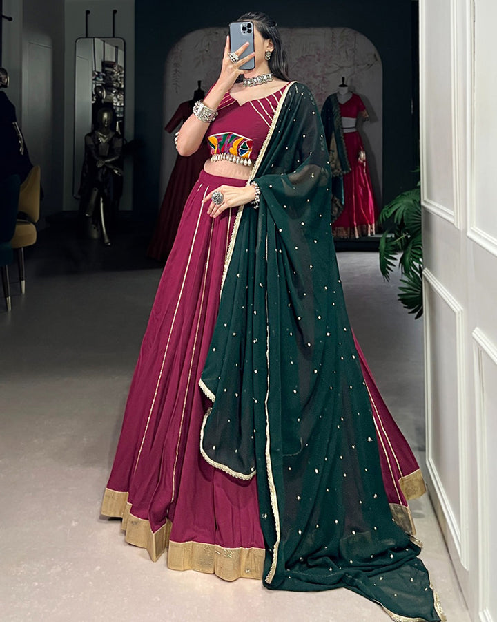 Plum Color Rayon Embossed Navratri Lehenga Choli
