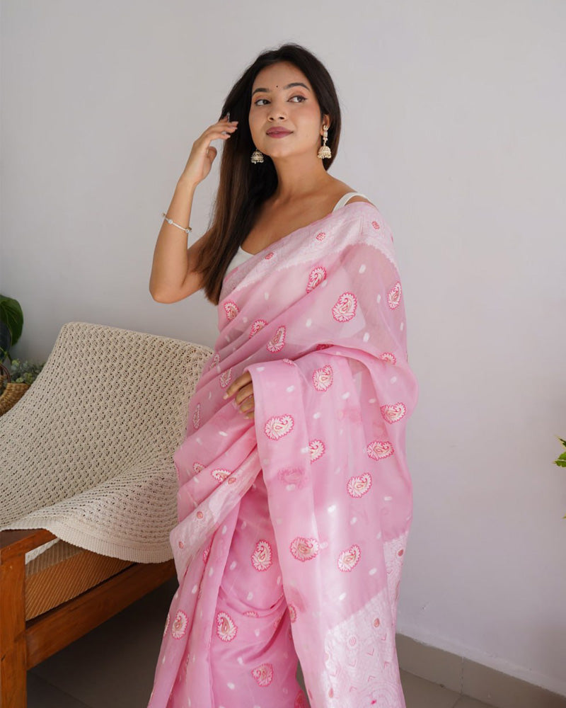 Beautiful Pink Color Soft Cotton Saree