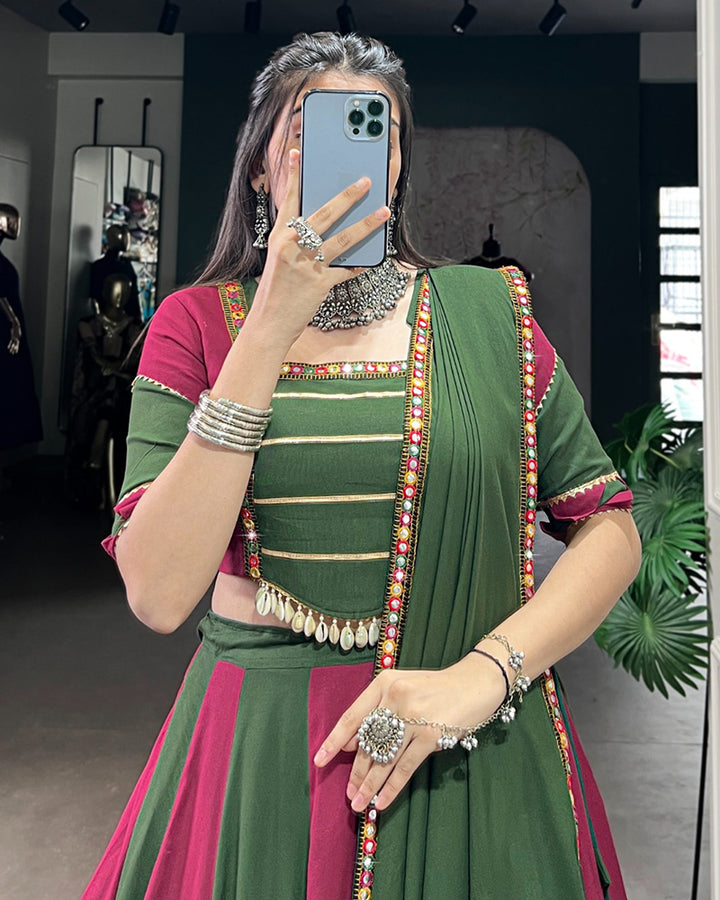 Elegant Dual-Tone Green and Magenta Navtratri Lehenga Choli