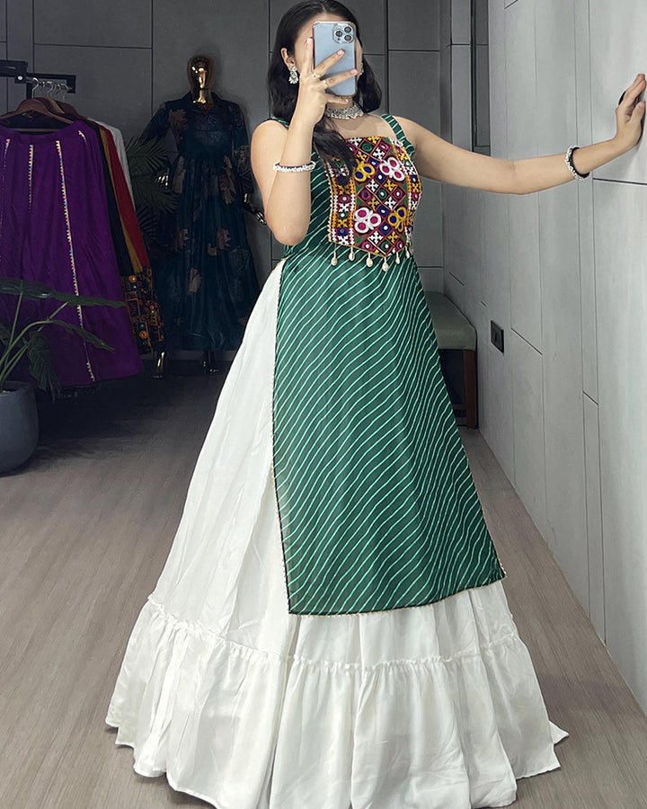 Green Color Georgette Kurti With Rayon Lehenga
