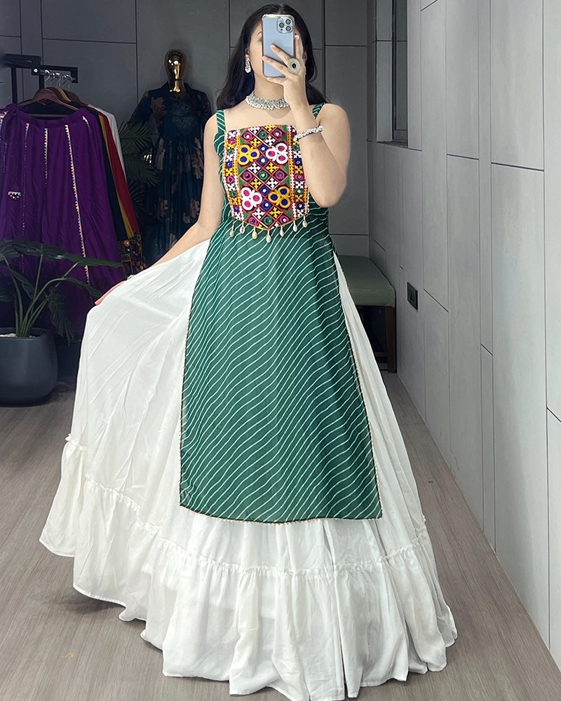 Green Color Georgette Kurti With Rayon Lehenga