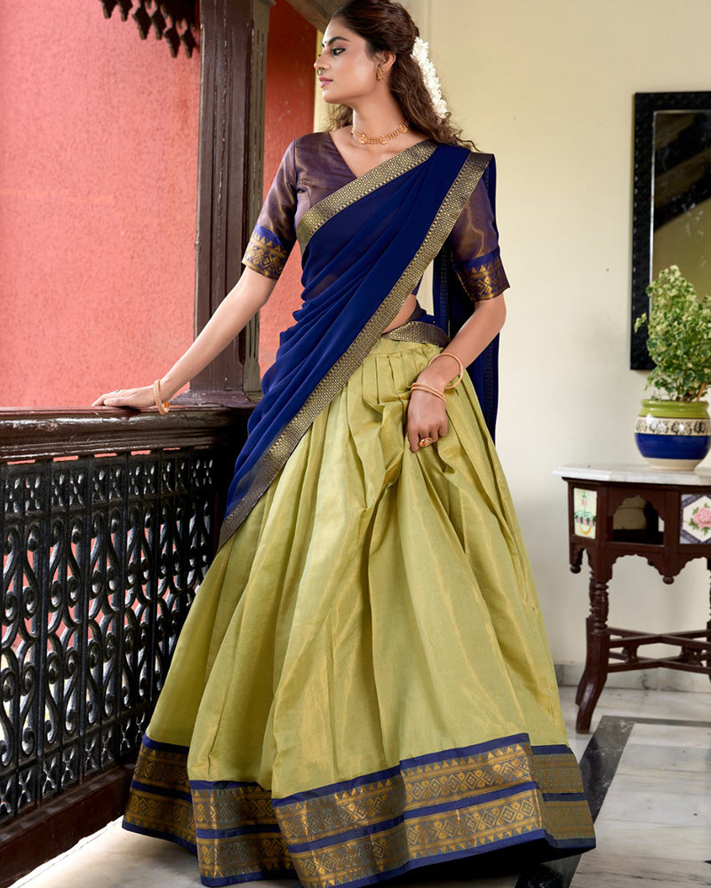 Pista Color Kanchipuram Half Saree